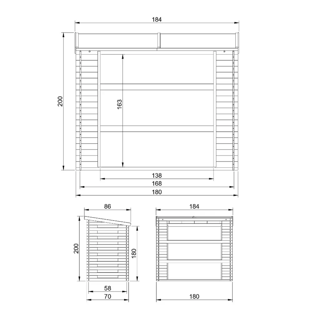 Houtopslag voor brandhout M201 - 168 x 70cm - 1,75m3 - Afbeelding 6