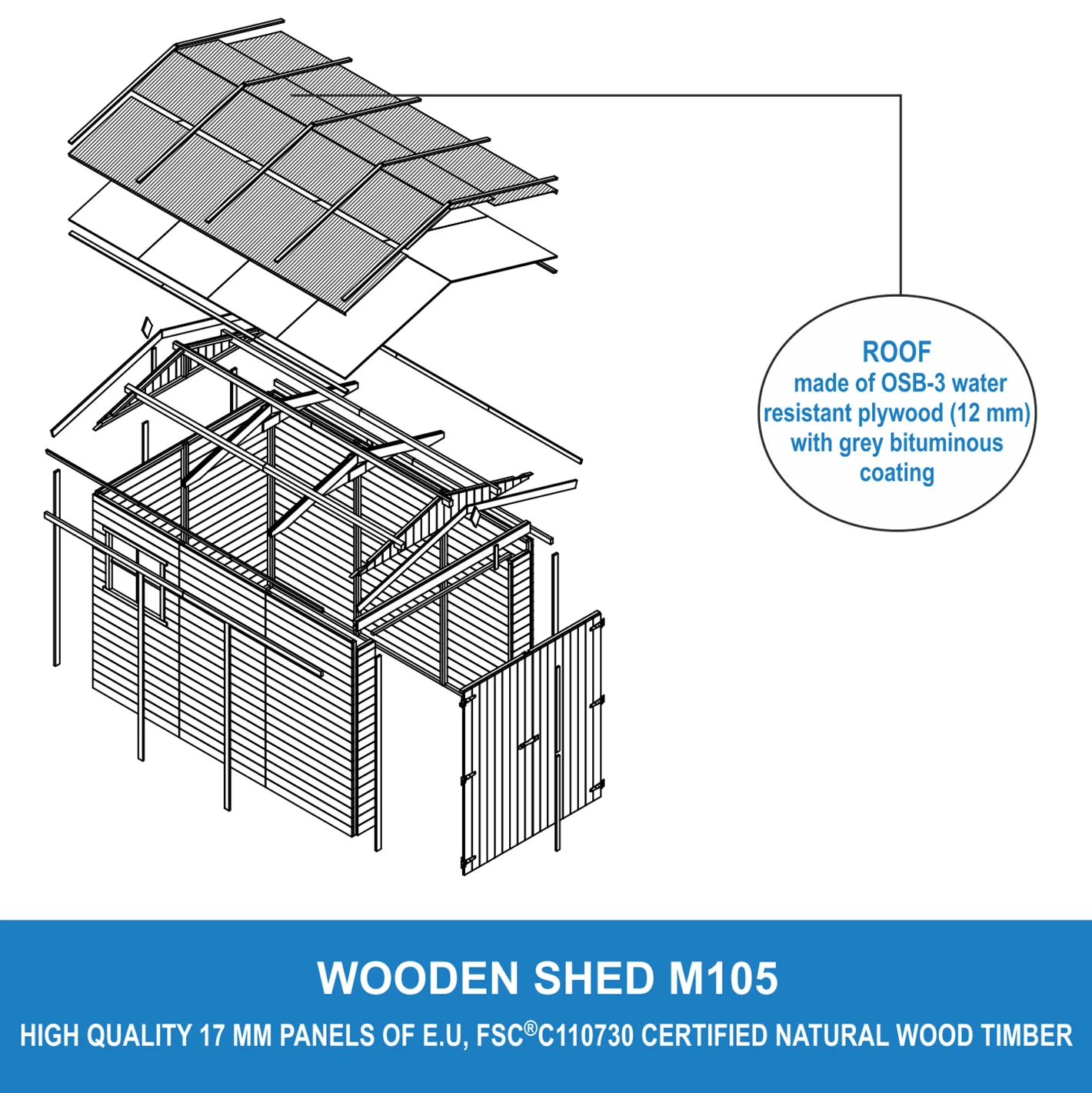 Houten garage M105 – 297 x 205 cm – 6 m2 - Afbeelding 7